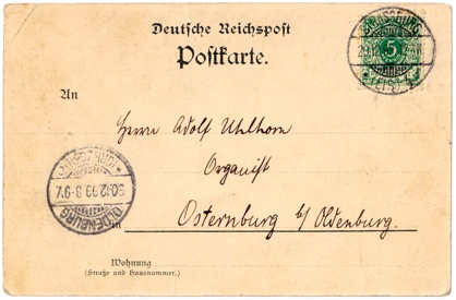 Postkarte mit Wappen Uhlhorn, Adressseite
